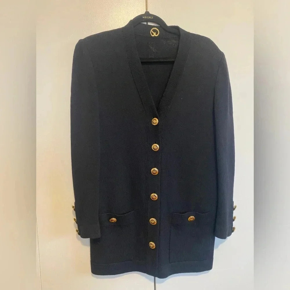 St. John Basics Santana Knit Cardigan / Jacket Gold Rivets Buttons Size P